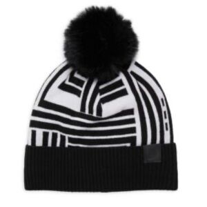 KARL LAGERFELD PARIS Faux Fur Trim Pom Pom Beanie